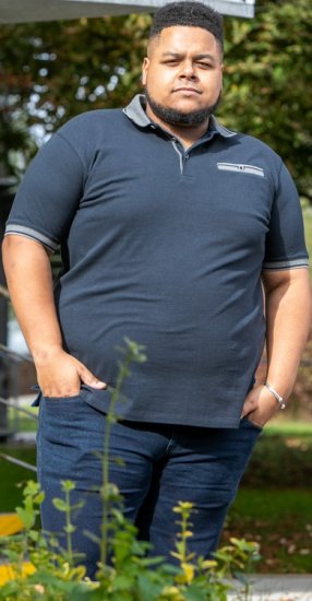 D555 Ilkeston Jacquard Collar & Cuff Short Sleeve Pique Polo Navy - Koszulki polo - Koszulki Polo 2XL-8XL