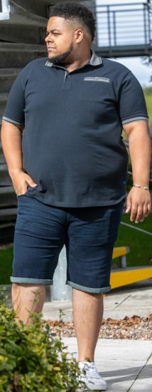 D555 Ilkeston Jacquard Collar & Cuff Short Sleeve Pique Polo Navy - Koszulki polo - Koszulki Polo 2XL-8XL