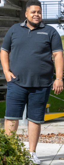 D555 Ilkeston Jacquard Collar & Cuff Short Sleeve Pique Polo Navy - Koszulki polo - Koszulki Polo 2XL-8XL