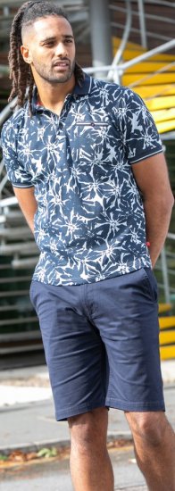 D555 Halifax AOP Hawaiian Print Short Sleeve Polo Blue - Koszulki - T-shirty meskie Duże Rozmiary - 2XL-14XL