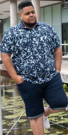 D555 Halifax AOP Hawaiian Print Short Sleeve Polo Blue - Koszulki - T-shirty meskie Duże Rozmiary - 2XL-14XL