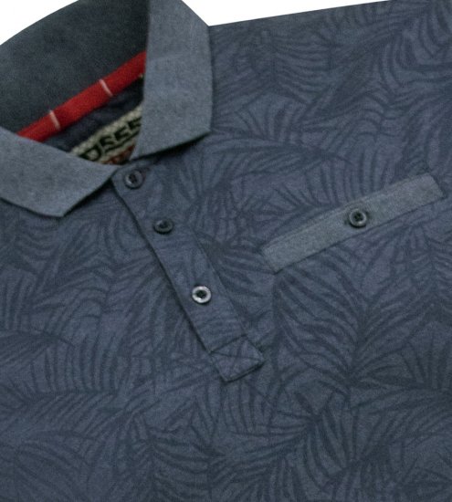 D555 Uttoxeter AOP Leaf Print Short Sleeve Polo Denim - Koszulki polo - Koszulki Polo 2XL-8XL