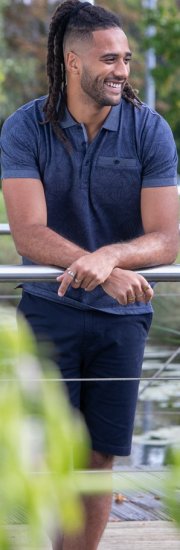 D555 Uttoxeter AOP Leaf Print Short Sleeve Polo Denim - Koszulki polo - Koszulki Polo 2XL-8XL