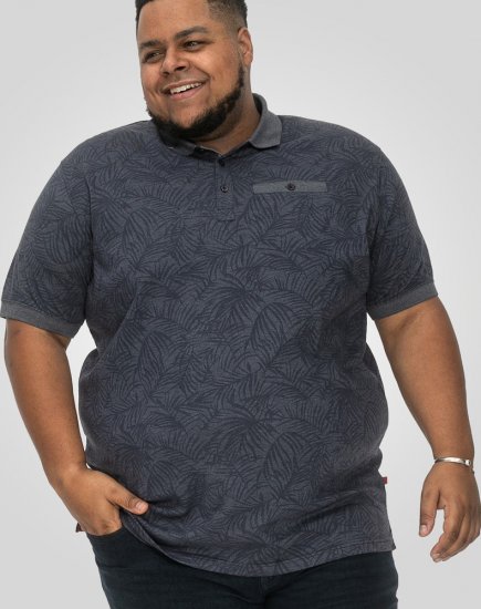 D555 Uttoxeter AOP Leaf Print Short Sleeve Polo Denim - Koszulki polo - Koszulki Polo 2XL-8XL