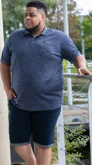 D555 Uttoxeter AOP Leaf Print Short Sleeve Polo Denim - Koszulki polo - Koszulki Polo 2XL-8XL