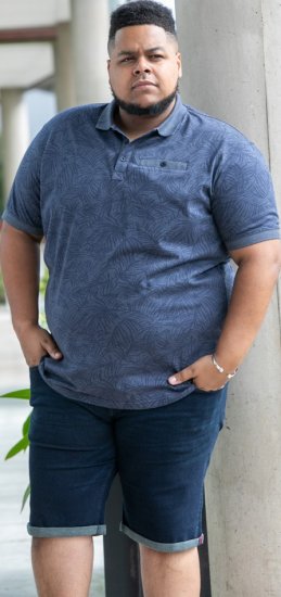 D555 Uttoxeter AOP Leaf Print Short Sleeve Polo Denim - Koszulki polo - Koszulki Polo 2XL-8XL