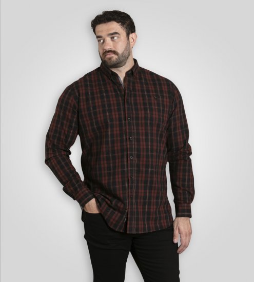D555 Horsham Long Sleeve Shirt with Chest Pocket Burgundy/Black Check - Koszule - Koszule 2XL-10XL