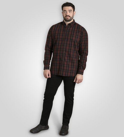 D555 Horsham Long Sleeve Shirt with Chest Pocket Burgundy/Black Check - Koszule - Koszule 2XL-10XL