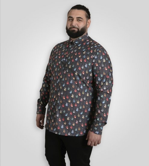 D555 Wakefield Long Sleeve AOP Guitar Printed Shirt Grey - Koszule - Koszule 2XL-10XL
