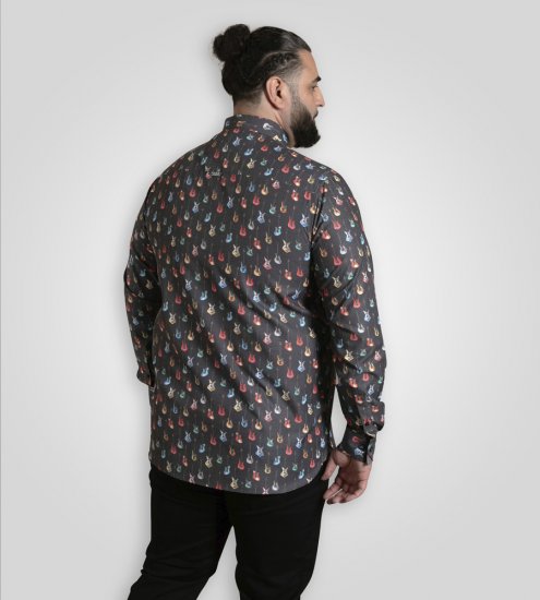 D555 Wakefield Long Sleeve AOP Guitar Printed Shirt Grey - Koszule - Koszule 2XL-10XL