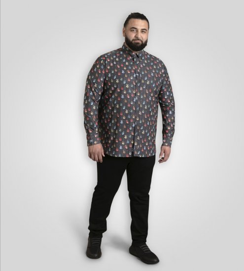 D555 Wakefield Long Sleeve AOP Guitar Printed Shirt Grey - Koszule - Koszule 2XL-10XL