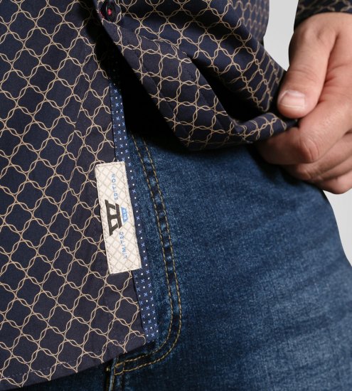 D555 Sheffield Long Sleeve AOP Micro Gold Shirt Navy - Koszule - Koszule 2XL-10XL