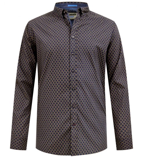 D555 Sheffield Long Sleeve AOP Micro Gold Shirt Navy - Koszule - Koszule 2XL-10XL