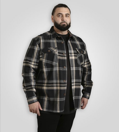 D555 Falkirk Long Sleeve Heavy Shacket Overshirt Black/Grey TALL SIZES - Koszule - Koszule 2XL-10XL