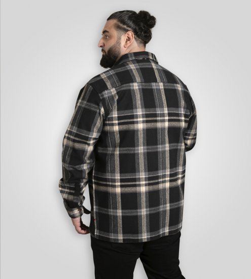 D555 Falkirk Long Sleeve Heavy Shacket Overshirt Black/Grey TALL SIZES - Koszule - Koszule 2XL-10XL