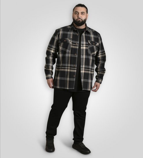D555 Falkirk Long Sleeve Heavy Shacket Overshirt Black/Grey TALL SIZES - Koszule - Koszule 2XL-10XL