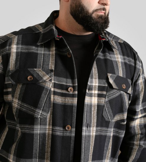D555 Falkirk Long Sleeve Heavy Shacket Overshirt Black/Grey TALL SIZES - Koszule - Koszule 2XL-10XL