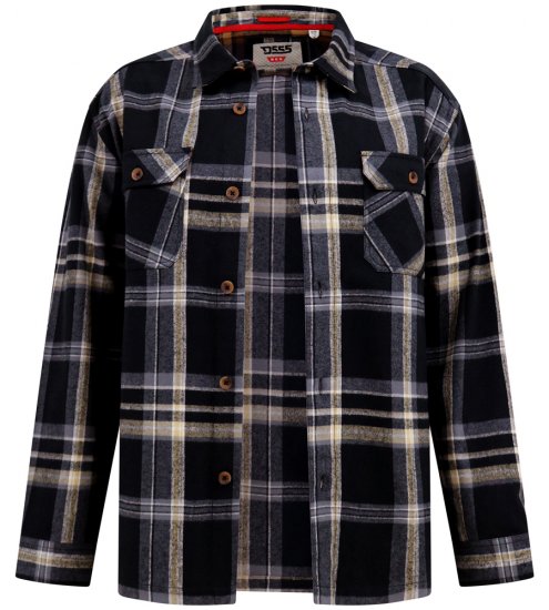 D555 Falkirk Long Sleeve Heavy Shacket Overshirt Black/Grey TALL SIZES - Koszule - Koszule 2XL-10XL