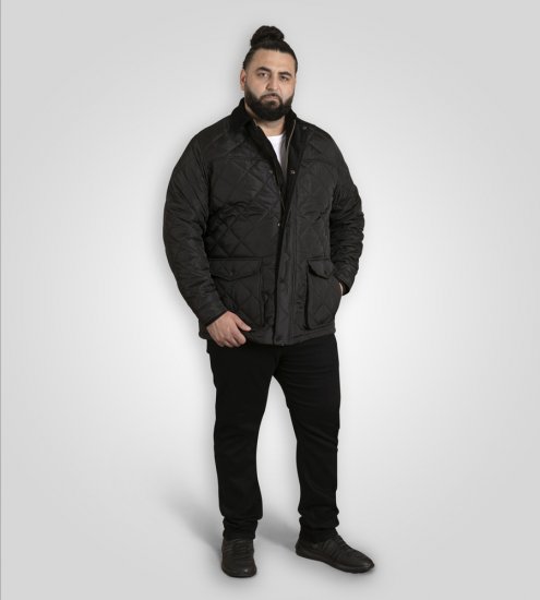 D555 Harborough Quilted Jacket with Corduroy Collar Black - Kurtki Męskie Duże Rozmiary - Kurtki Duże rozmiary 2XL-8XL