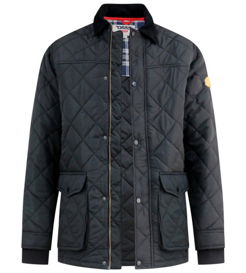 D555 Harborough Quilted Jacket with Corduroy Collar Black - Kurtki Męskie Duże Rozmiary - Kurtki Duże rozmiary 2XL-8XL