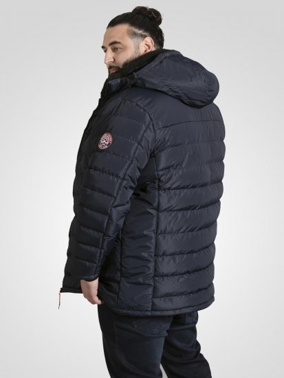D555 Workington Ocieplana Kurtka Z Kapturem I Podszewką Sherpa Granatowa - Kurtki Męskie Duże Rozmiary - Kurtki Duże rozmiary 2XL-8XL