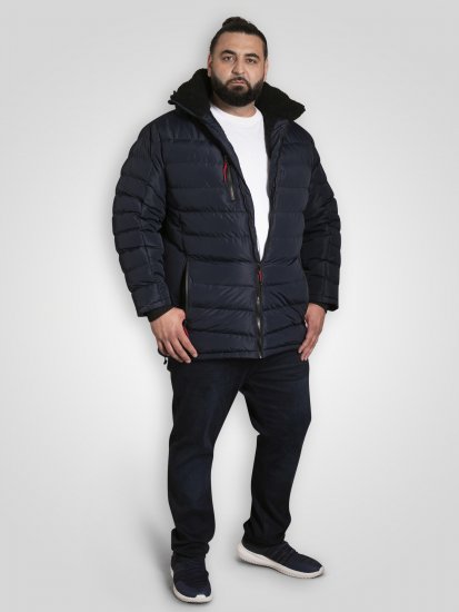 D555 Workington Ocieplana Kurtka Z Kapturem I Podszewką Sherpa Granatowa - Kurtki Męskie Duże Rozmiary - Kurtki Duże rozmiary 2XL-8XL