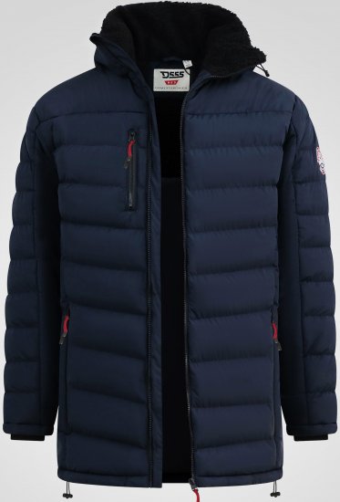 D555 Workington Ocieplana Kurtka Z Kapturem I Podszewką Sherpa Granatowa - Kurtki Męskie Duże Rozmiary - Kurtki Duże rozmiary 2XL-8XL