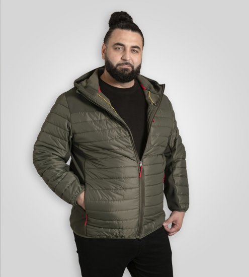 D555 Northfield Hybrid soft shell pikowana kurtka z kapturem khaki - Kurtki Męskie Duże Rozmiary - Kurtki Duże rozmiary 2XL-8XL