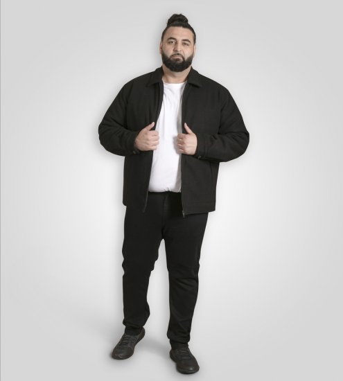 D555 Epsom Harrington Jacket with Zip Through Collared Melton Black - Kurtki Męskie Duże Rozmiary - Kurtki Duże rozmiary 2XL-8XL