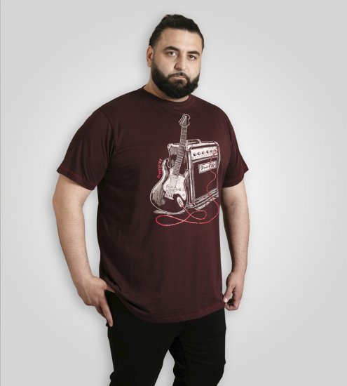 D555 Barnsley Guitar and Amp Crew Neck T-Shirt Burgundy - Koszulki - T-shirty meskie Duże Rozmiary - 2XL-14XL