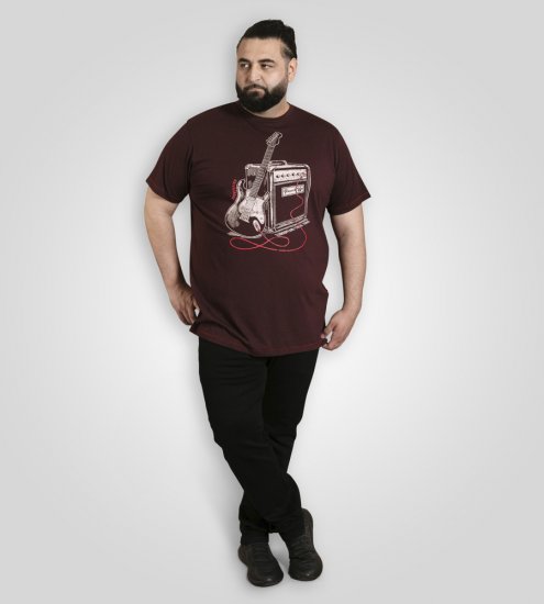 D555 Barnsley Guitar and Amp Crew Neck T-Shirt Burgundy - Koszulki - T-shirty meskie Duże Rozmiary - 2XL-14XL