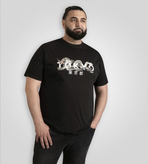 D555 Ginza Tokyo with Dragon Crew Neck T-shirt Black - Koszulki - T-shirty meskie Duże Rozmiary - 2XL-14XL