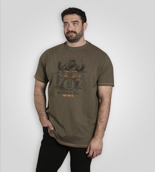 D555 Stockton Gorilla Playing Drums Crew Neck T-Shirt Khaki - Koszulki - T-shirty meskie Duże Rozmiary - 2XL-14XL