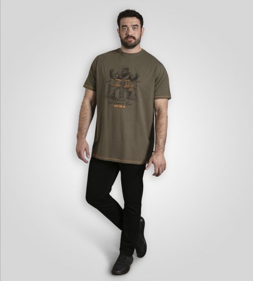 D555 Stockton Gorilla Playing Drums Crew Neck T-Shirt Khaki - Koszulki - T-shirty meskie Duże Rozmiary - 2XL-14XL