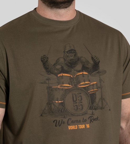D555 Stockton Gorilla Playing Drums Crew Neck T-Shirt Khaki - Koszulki - T-shirty meskie Duże Rozmiary - 2XL-14XL