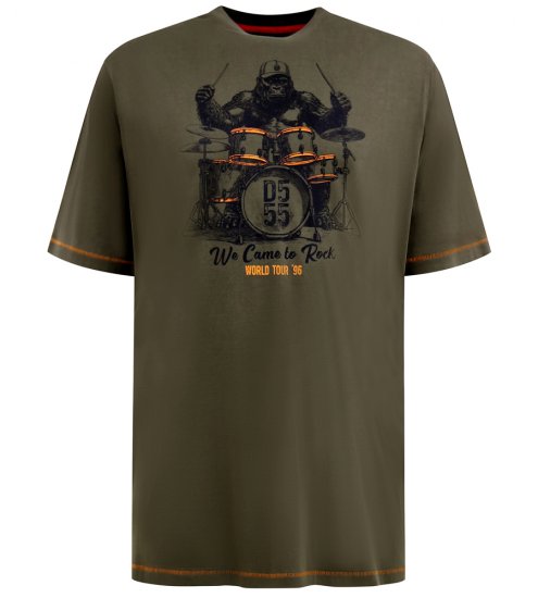 D555 Stockton Gorilla Playing Drums Crew Neck T-Shirt Khaki - Koszulki - T-shirty meskie Duże Rozmiary - 2XL-14XL
