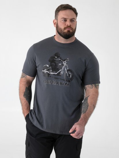 D555 Craig Gorilla Biker Koszulka z Nadrukiem Ciemnoszary - Koszulki - T-shirty meskie Duże Rozmiary - 2XL-14XL