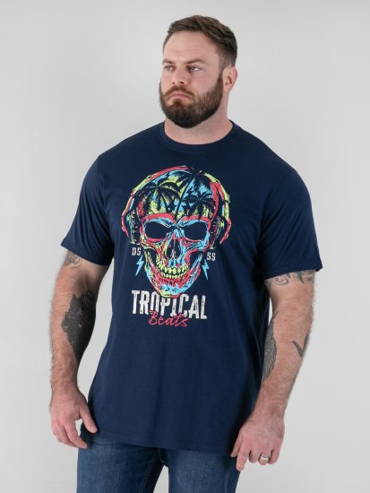 D555 Linton Koszulka z Wielokolorowym Nadrukiem Czaszki Granatowy - Koszulki - T-shirty meskie Duże Rozmiary - 2XL-14XL