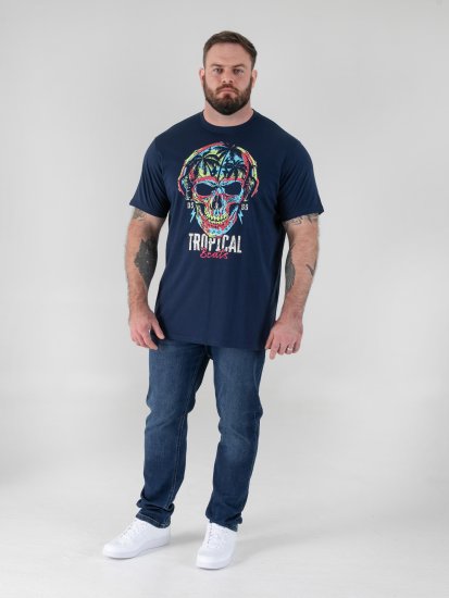 D555 Linton Koszulka z Wielokolorowym Nadrukiem Czaszki Granatowy - Koszulki - T-shirty meskie Duże Rozmiary - 2XL-14XL