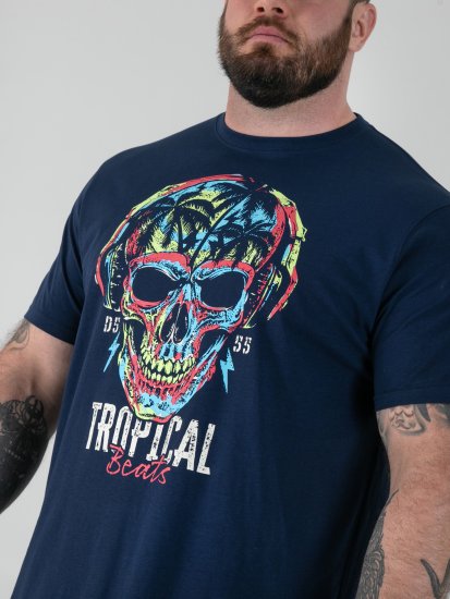 D555 Linton Koszulka z Wielokolorowym Nadrukiem Czaszki Granatowy - Koszulki - T-shirty meskie Duże Rozmiary - 2XL-14XL