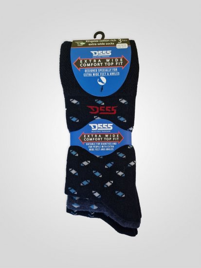 D555 Harold 3 Extra Wide Comfort Fit Socks 3-pack Navy/Denim - Bielizna & stroje kąpielowe - Bielizna & Stroje kąpielowe 2XL-8XL