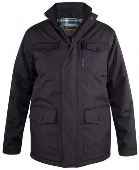 D555 Fargo Five Pocket Jacket With Ribbed Neck and Inner Quilting Black - Kurtki Męskie Duże Rozmiary - Kurtki Duże rozmiary 2XL-8XL