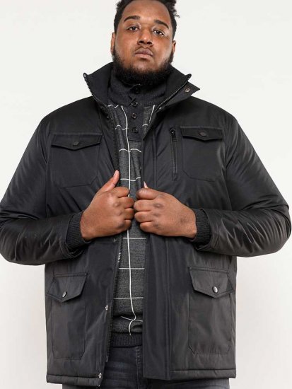 D555 Fargo Five Pocket Jacket With Ribbed Neck and Inner Quilting Black - Kurtki Męskie Duże Rozmiary - Kurtki Duże rozmiary 2XL-8XL