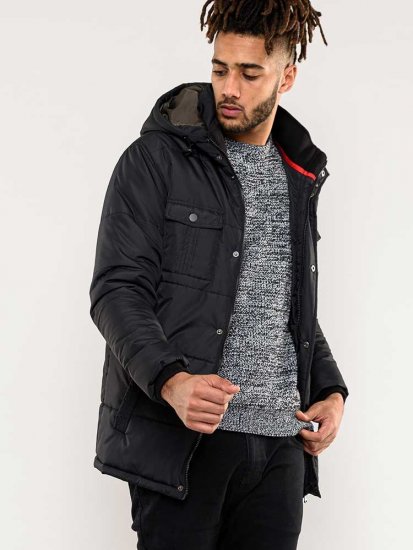 D555 Lonsdale Parka Style Jacket With Embroidery Patch On Sleeve Black - Kurtki Męskie Duże Rozmiary - Kurtki Duże rozmiary 2XL-8XL