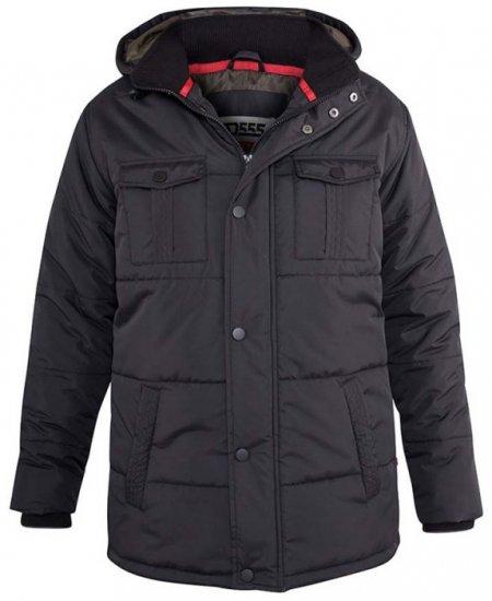 D555 Lonsdale Parka Style Jacket With Embroidery Patch On Sleeve Black - Kurtki Męskie Duże Rozmiary - Kurtki Duże rozmiary 2XL-8XL