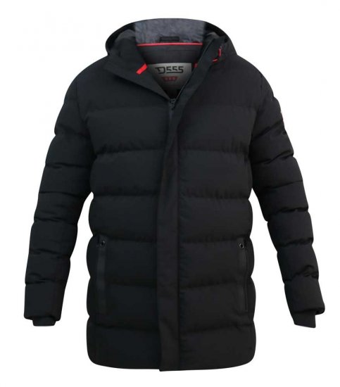 D555 Grove Quilted Parka Jacket Black - Kurtki Męskie Duże Rozmiary - Kurtki Duże rozmiary 2XL-8XL