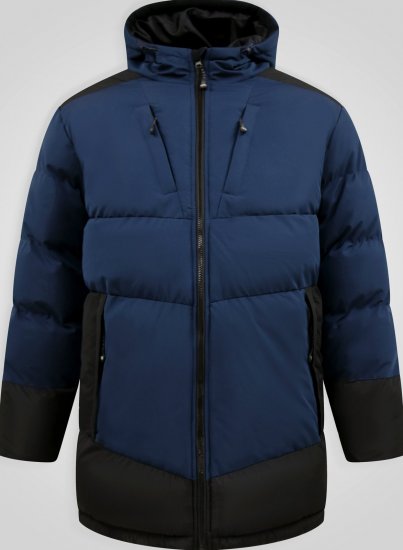 D555 Hank Ripstop Contrast Panelled Padded Hooded Jacket Granatowy - Kurtki Męskie Duże Rozmiary - Kurtki Duże rozmiary 2XL-8XL