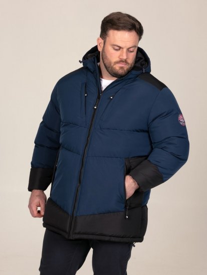D555 Hank Ripstop Contrast Panelled Padded Hooded Jacket Granatowy - Kurtki Męskie Duże Rozmiary - Kurtki Duże rozmiary 2XL-8XL