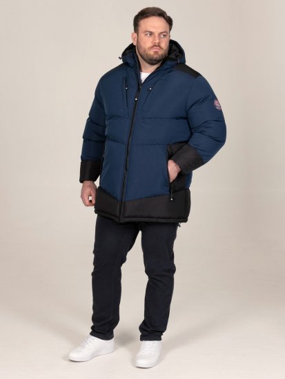 D555 Hank Ripstop Contrast Panelled Padded Hooded Jacket Granatowy - Kurtki Męskie Duże Rozmiary - Kurtki Duże rozmiary 2XL-8XL