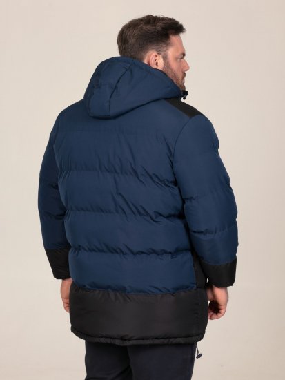 D555 Hank Ripstop Contrast Panelled Padded Hooded Jacket Granatowy - Kurtki Męskie Duże Rozmiary - Kurtki Duże rozmiary 2XL-8XL